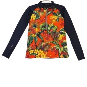 RLX Ralph Lauren 1/2 Zip Tropical Floral Print Pullover Golf Shirt Sz S Athletic